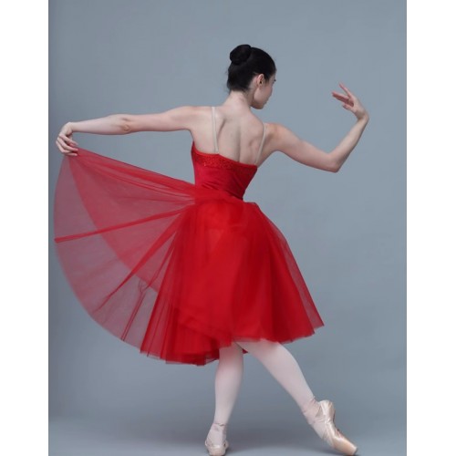 Women red tulle long tutu skirts ballet dance dress for women girls ballet modern dance ballerina professional dance costumes for female